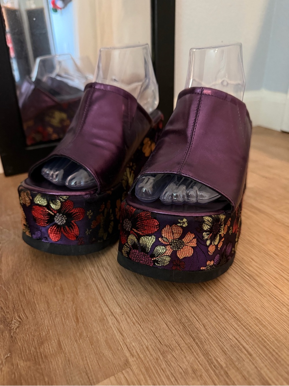 Rare - Y2K Yosuke Metallic Purple Floral Platform Sandals -7
